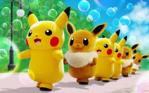Una variedad de amigos Pokémon, incluidos Pikachu y Eevee, desfilan por Pueblo Sedge (Sedge Town). Todos los Entrenadores están invitados a unirse a la diversión junto con los Pokémon residentes del pueblo.