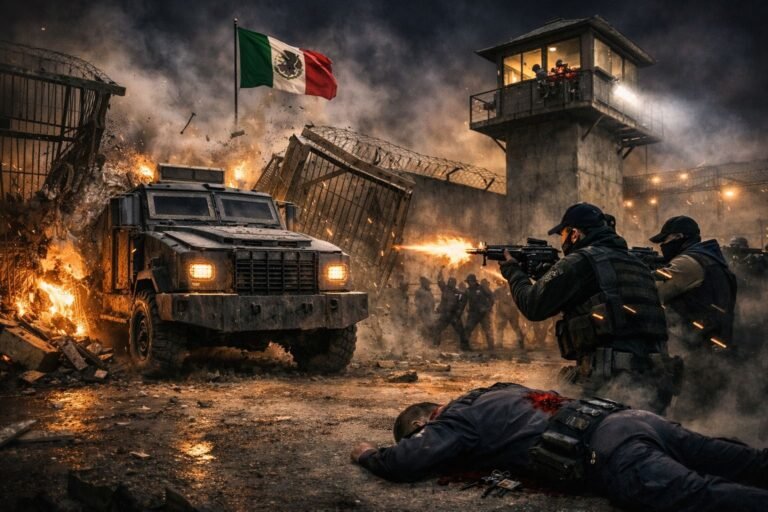 Un comando armado ejecutó una operación de extracción quirúrgica, dejando un saldo de 23 reos prófugos y una ciudad sumida en la paranoia.