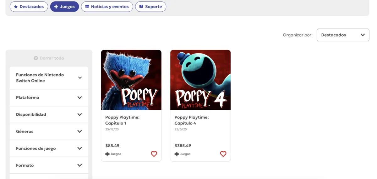 Capítulos disponibles de Poppy Playtime en la eShop en México hoy 19 de marzo 2026