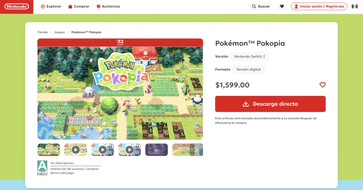 Pokémon Pokopia su precio en Nintendo eShop es de $1,599 pesos para versión digital 