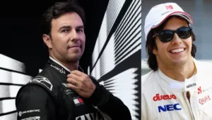 Fotografía de Sergio Checo Pérez celebrando sus 15 años de carrera en la Fórmula 1 con la escudería Cadillac Racing en 2026.