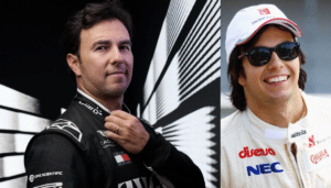 Fotografía de Sergio Checo Pérez celebrando sus 15 años de carrera en la Fórmula 1 con la escudería Cadillac Racing en 2026.