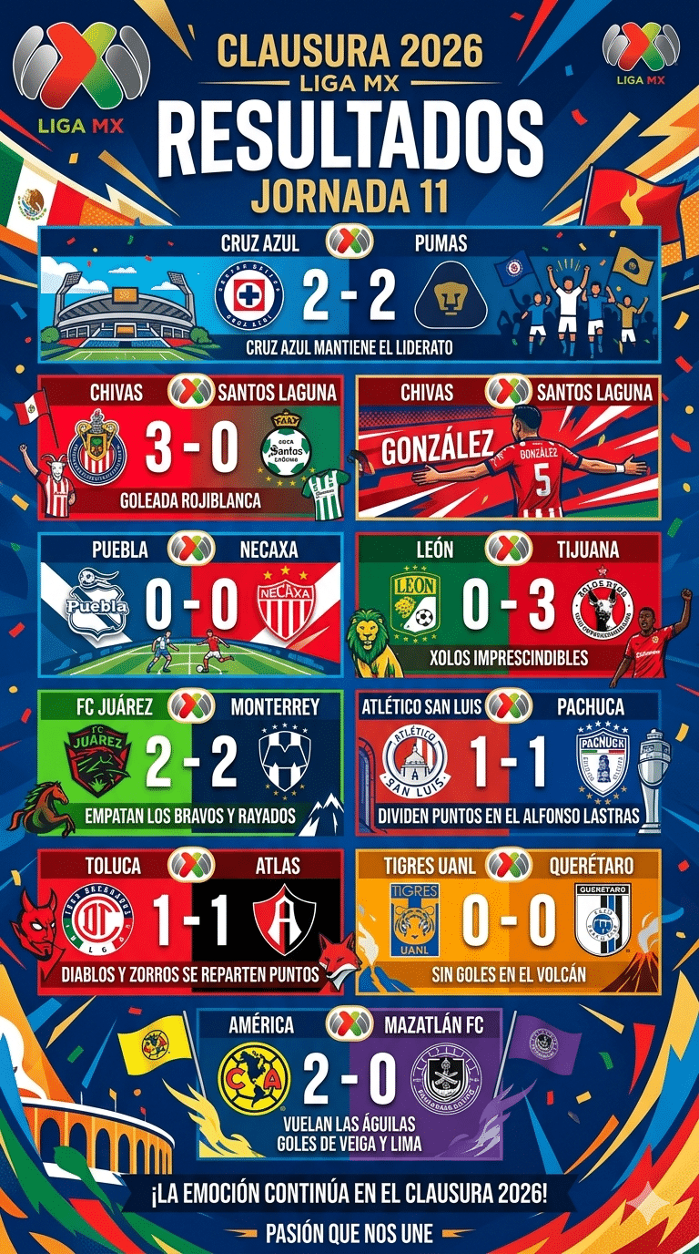 La Máquina sigue pitando en lo más alto, pero lo siguen de cerca las Chivas y el Toluca.