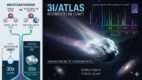 La composición combina una vista artística del cometa cruzando el espacio profundo con elementos gráficos de datos científicos, incluyendo espectros de ALMA y una comparación molecular que resalta la alta proporción de agua semipesada (HDO) frente a los cometas de nuestro sistema solar.