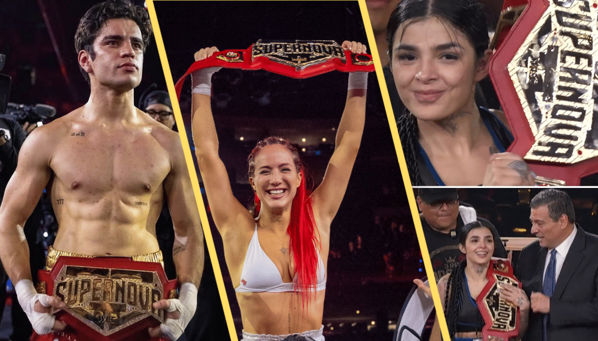 Aaron Mercury celebrando su victoria por nocaut en el ring de Supernova Génesis transmitido por Netflix.