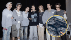 Miles de fans de BTS intercambiando freebies y comprando mercancía oficial en los stands iluminados fuera del Estadio GNP Seguros.