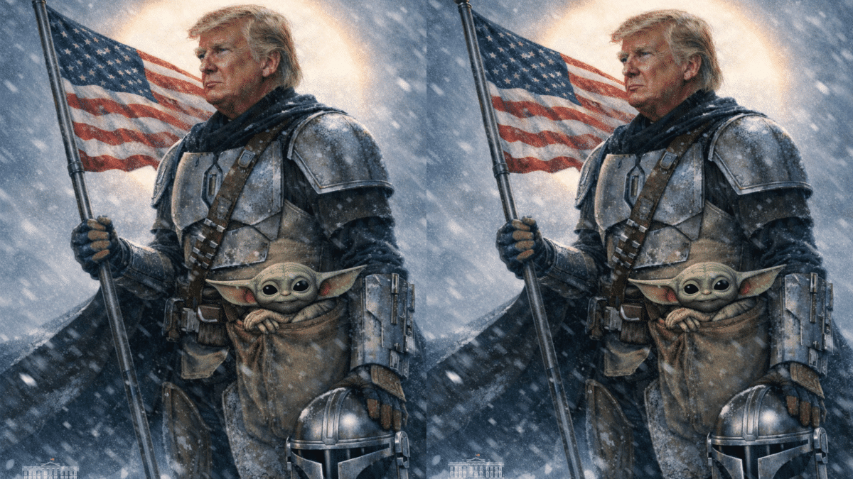 La Casa Blanca publica a Trump con armadura de Din Djarin este Star Wars Day. Fans critican el error del casco y advierten posible demanda de Disney.