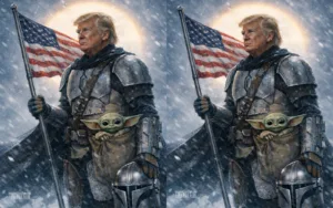 La Casa Blanca publica a Trump con armadura de Din Djarin este Star Wars Day. Fans critican el error del casco y advierten posible demanda de Disney.