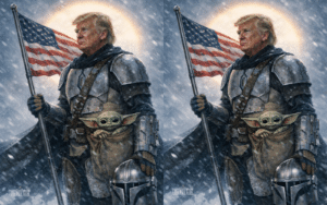 La Casa Blanca publica a Trump con armadura de Din Djarin este Star Wars Day. Fans critican el error del casco y advierten posible demanda de Disney.