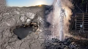 Una columna de lodo hirviendo, gases sulfurosos y vapor de agua de más de 5 metros de altura irrumpió la madrugada