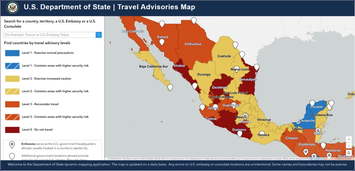 ¿Viajas al Mundial 2026? El gobierno de EE. UU. actualizó su alerta de viaje para México. Revisa el mapa de riesgo de la CDMX, Monterrey y Guadalajara.