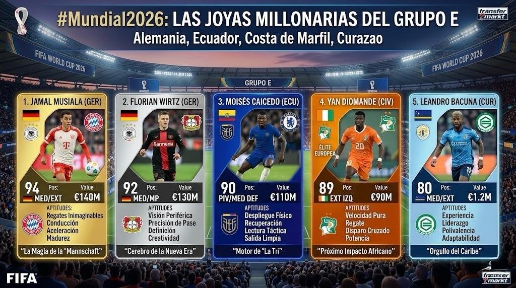 El análisis estratégico de las plantillas internacionales para la gran cita del Mundial de la FIFA 2026 sitúa al Grupo E
