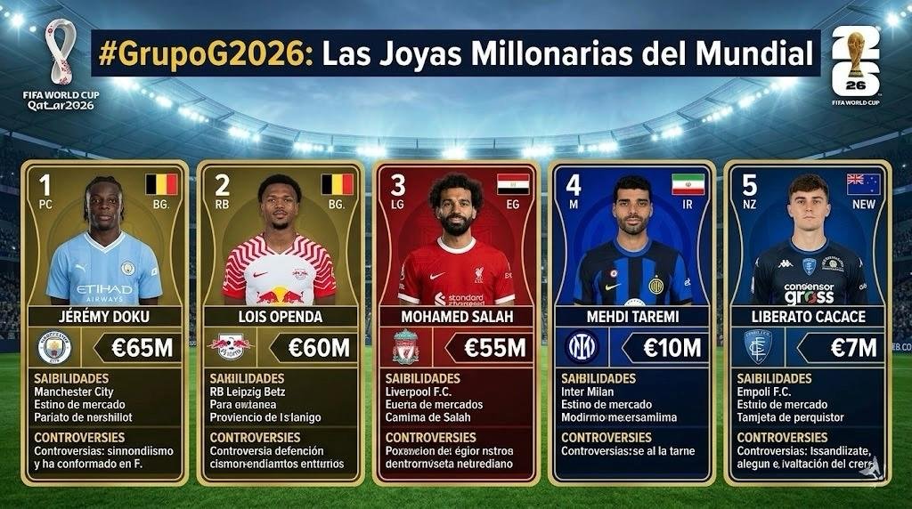 El camino hacia la Copa Mundial de la FIFA 2026 sigue cobrando forma, y el Grupo G, compuesto por Bélgica, Egipto, Irán y Nueva Zelanda