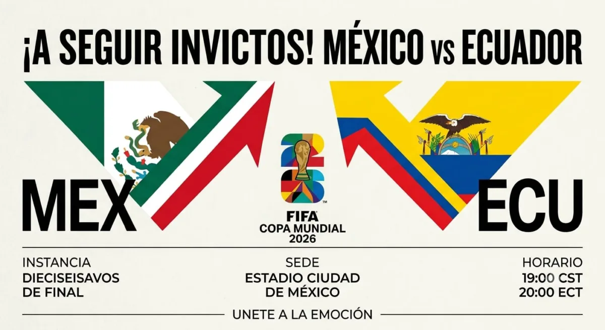 El Tri llega como favorito tras una sólida fase de grupos y el apoyo de su afición, mientras que Ecuador busca dar la sorpresa después de su destacada clasificación.