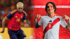 Jugadores de las selecciones de España y Perú se preparan para su partido amistoso en la cancha del Estadio Cuauhtémoc.