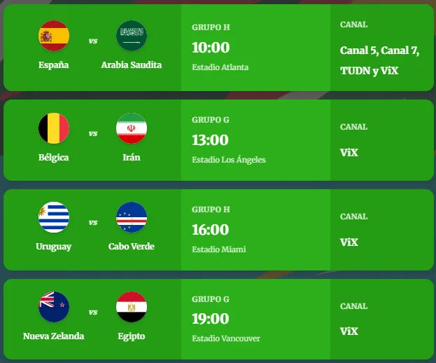 Partidos domingo 21 de junio