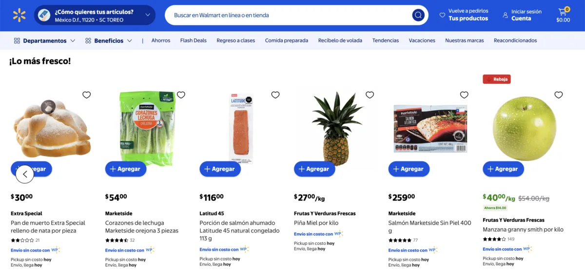 Martes de Frescura en walmart.com.mx con piña miel a $27 pesos el kilo y manzana Granny Smith a $40 pesos el kilo