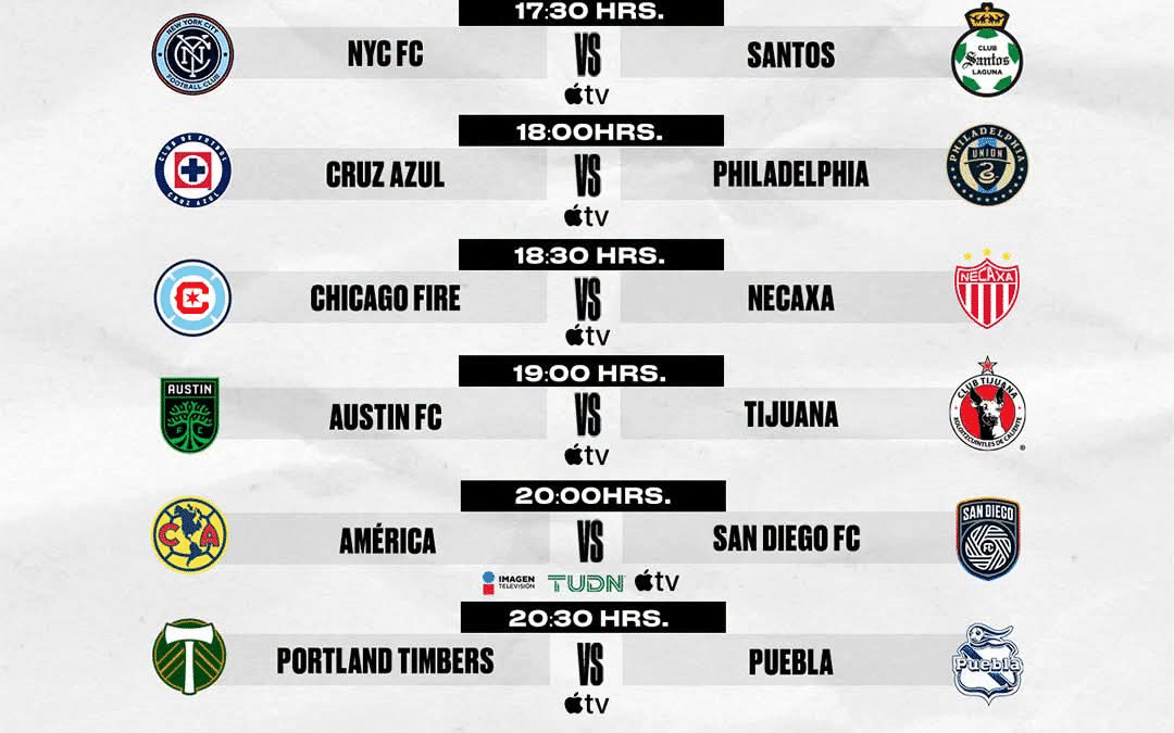 Destacan el debut histórico del América recibiendo al San Diego FC en México y la visita del campeón Cruz Azul a Philadelphia Union.