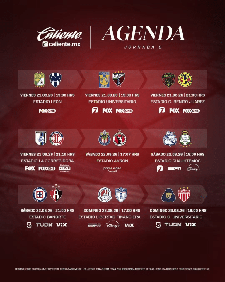 ¡Rueda el balón en la Jornada 5 del Apertura 2026! La máxima categoría del balompié nacional retoma su máxima intensidad este fin de semana.