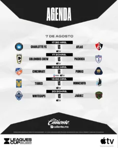 La Jornada 2 de la Leagues Cup arranca este viernes 7 de agosto de 2026 con cuatro atractivos duelos entre la Liga MX y la MLS.