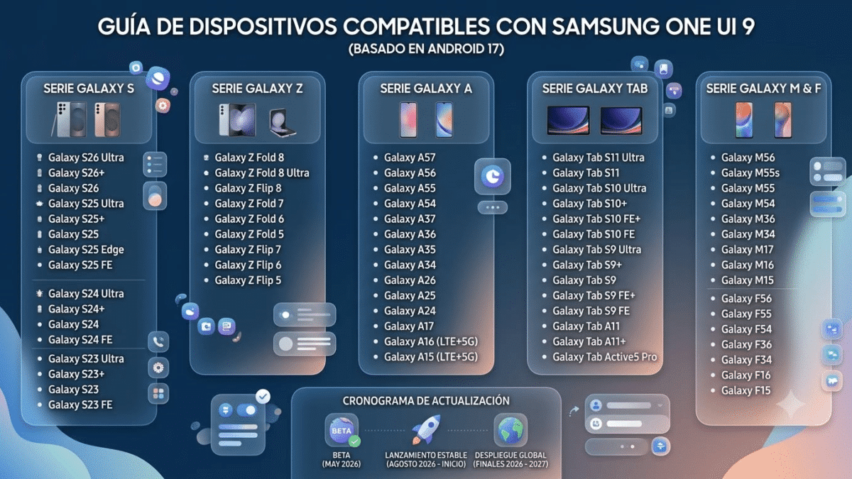 Samsung ha confirmado la lista de dispositivos en México que se actualizarán a One UI 9 basado en Android 17 a partir del último trimestre del año, enfocándose en la optimización del rendimiento y la expansión de Galaxy AI.
