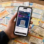 Pantalla de celular mostrando un boleto digital con código QR dinámico de Ticketmaster.