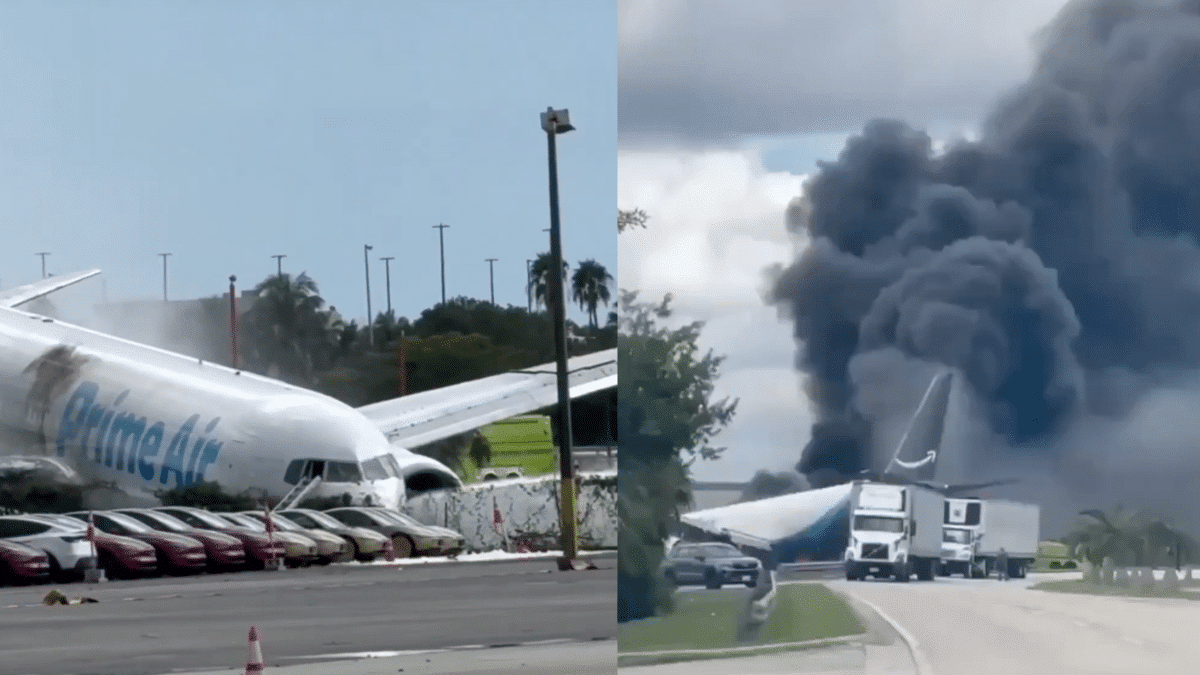 vión de Amazon Prime Air se sale de la pista y se incendia en el Aeropuerto de Miami