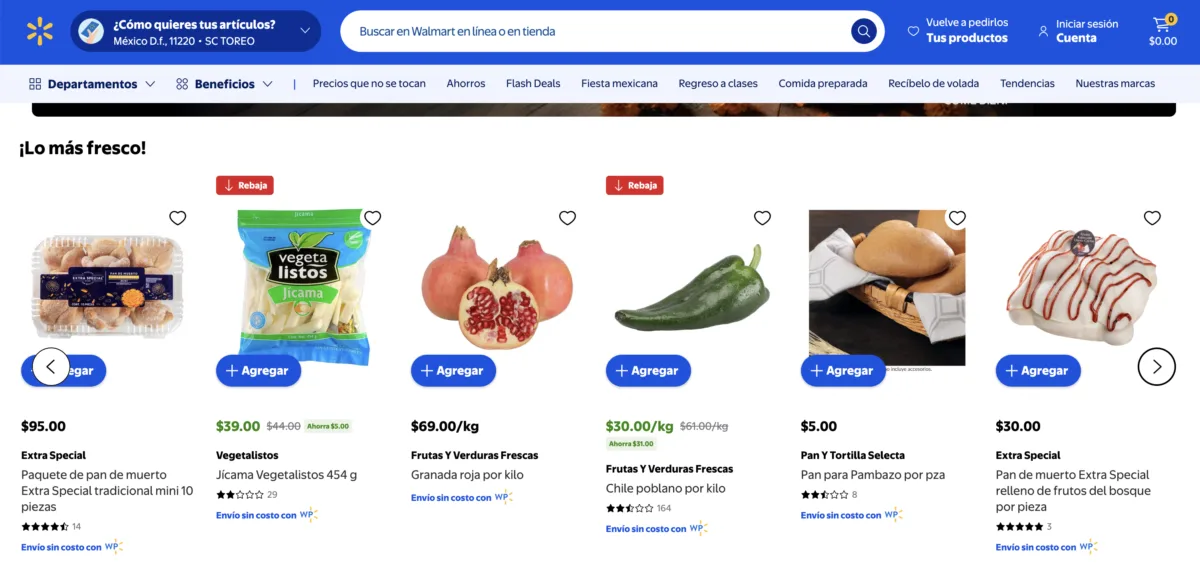 Chile poblano por kilo a $30 pesos, antes $61 pesos, en el carrusel de ofertas del Martes de Frescura de Walmart del 1 de septiembre de 2026