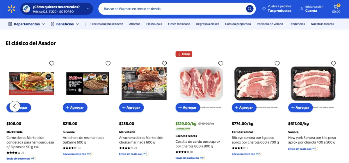 Costilla de cerdo a $129 pesos el kilo, antes $149 pesos, en la sección El clásico del Asador del Martes de Frescura de Walmart del 1 de septiembre de 2026