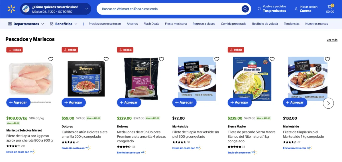 Medallones de atún Dolores Premium a $229 pesos y filete de tilapia a $108 pesos el kilo en la sección Pescados y Mariscos del Martes de Frescura de Walmart del 1 de septiembre de 2026
