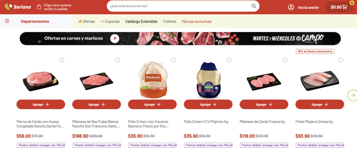 Pollo entero Bachoco y Pilgrim's a $35.90 pesos el kilo y pierna de cerdo a $56 pesos en las ofertas de carnes del Martes y Miércoles del Campo de Soriana del 1 de septiembre de 2026