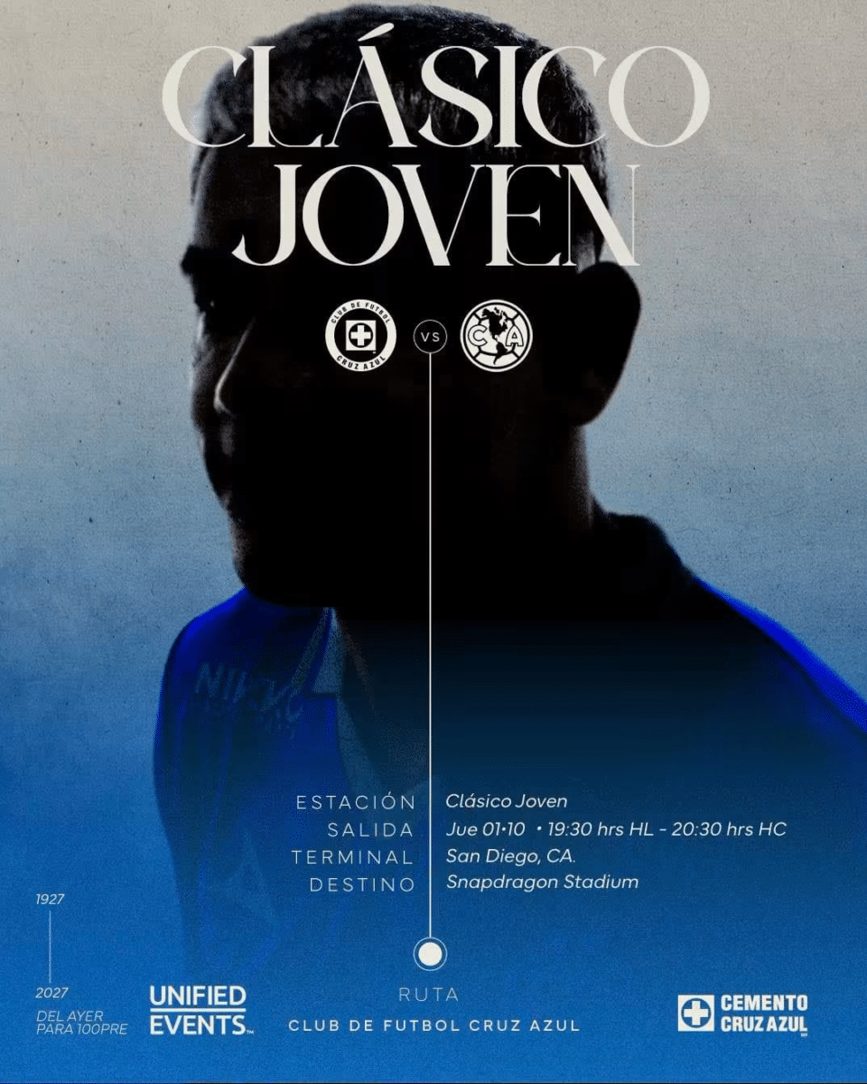 El Club América y Cruz Azul disputarán un partido amistoso del Clásico Joven el jueves 1 de octubre de 2026 en el Snapdragon Stadium de San Diego, California.