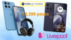Moto G17 azul con audífonos de regalo, ideal para estudiantes, en oferta en Liverpool.