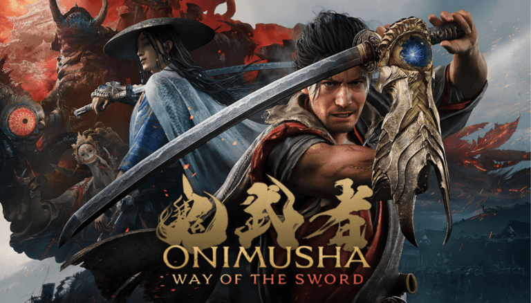 Miyamoto Musashi con el Guantelete Oni en Onimusha: Way of the Sword, con el rostro modelado en Toshiro Mifune