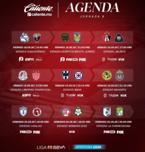 La Jornada 9 del Apertura 2026 de la Liga MX arranca este viernes 18 de septiembre con la pelea por el liderato al rojo vivo.