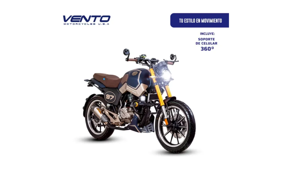 Motocicleta Vento Screamer Sportivo 300 Azul 2027 en oferta en Soriana, vista frontal de tres cuartos con faro encendido