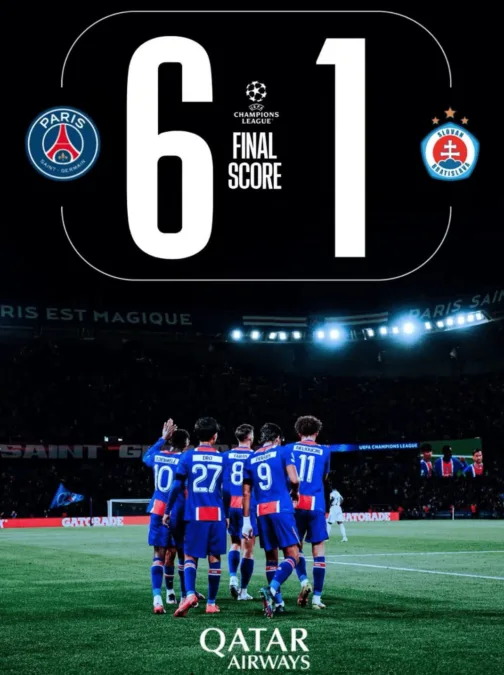 El Paris Saint-Germain aplastó 6-1 al ŠK Slovan Bratislava en el Parque de los Príncipes durante la Jornada 1 de la UEFA Champions League.