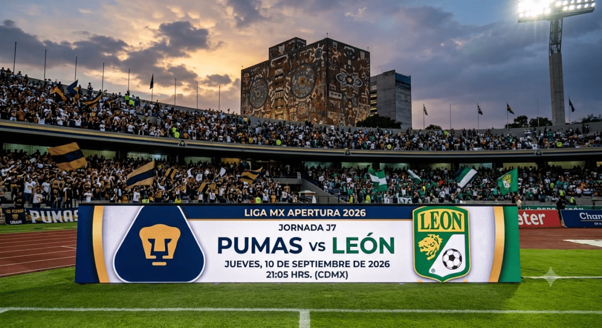 Pumas y León se enfrentan esta noche a las 21:05 horas en el Estadio Olímpico Universitario en su partido pendiente de la Jornada 7 del Apertura 2026.