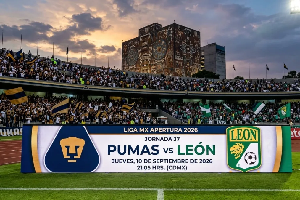 Pumas y León se enfrentan esta noche a las 21:05 horas en el Estadio Olímpico Universitario en su partido pendiente de la Jornada 7 del Apertura 2026.