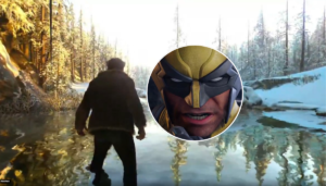 Disco de Marvel's Wolverine para PS5 junto a un control DualSense frente a la pantalla de PlayStation Store.