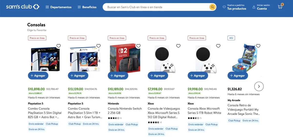 Consolas en oferta en Sam's Club con PlayStation 5 Slim, Nintendo Switch 2 y Xbox Series S y hasta 6 meses sin intereses