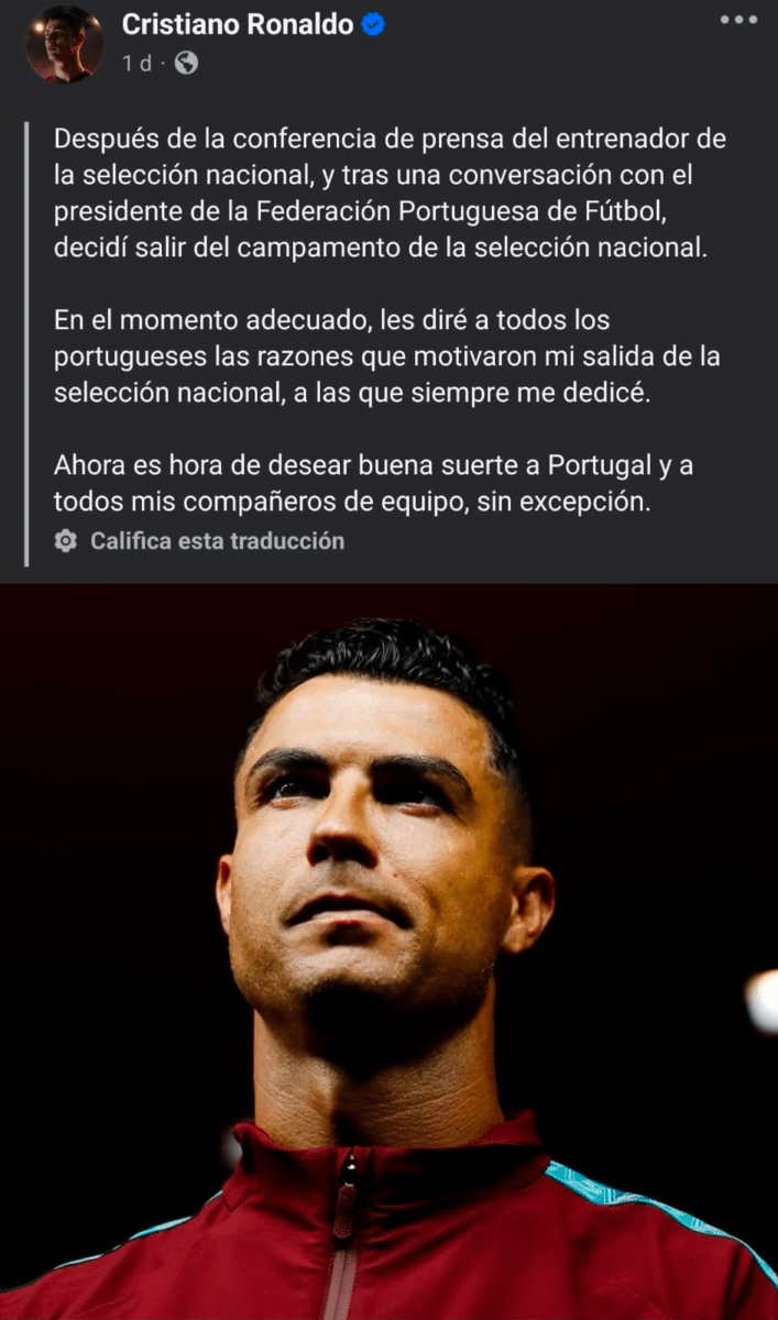 Cristiano Ronaldo abandonó la concentración de la selección de Portugal tras un fuerte desencuentro con el nuevo director técnico, Jorge Jesus.