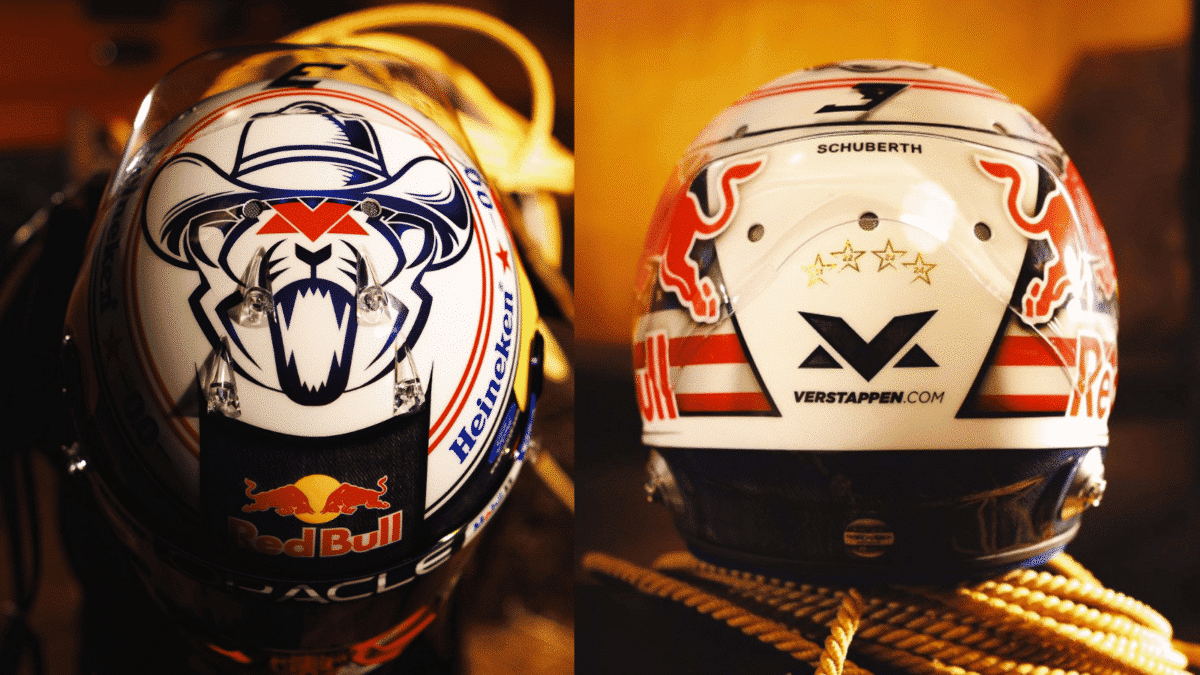 Max Verstappen presenta su casco vaquero para el GP de Estados Unidos en Austin